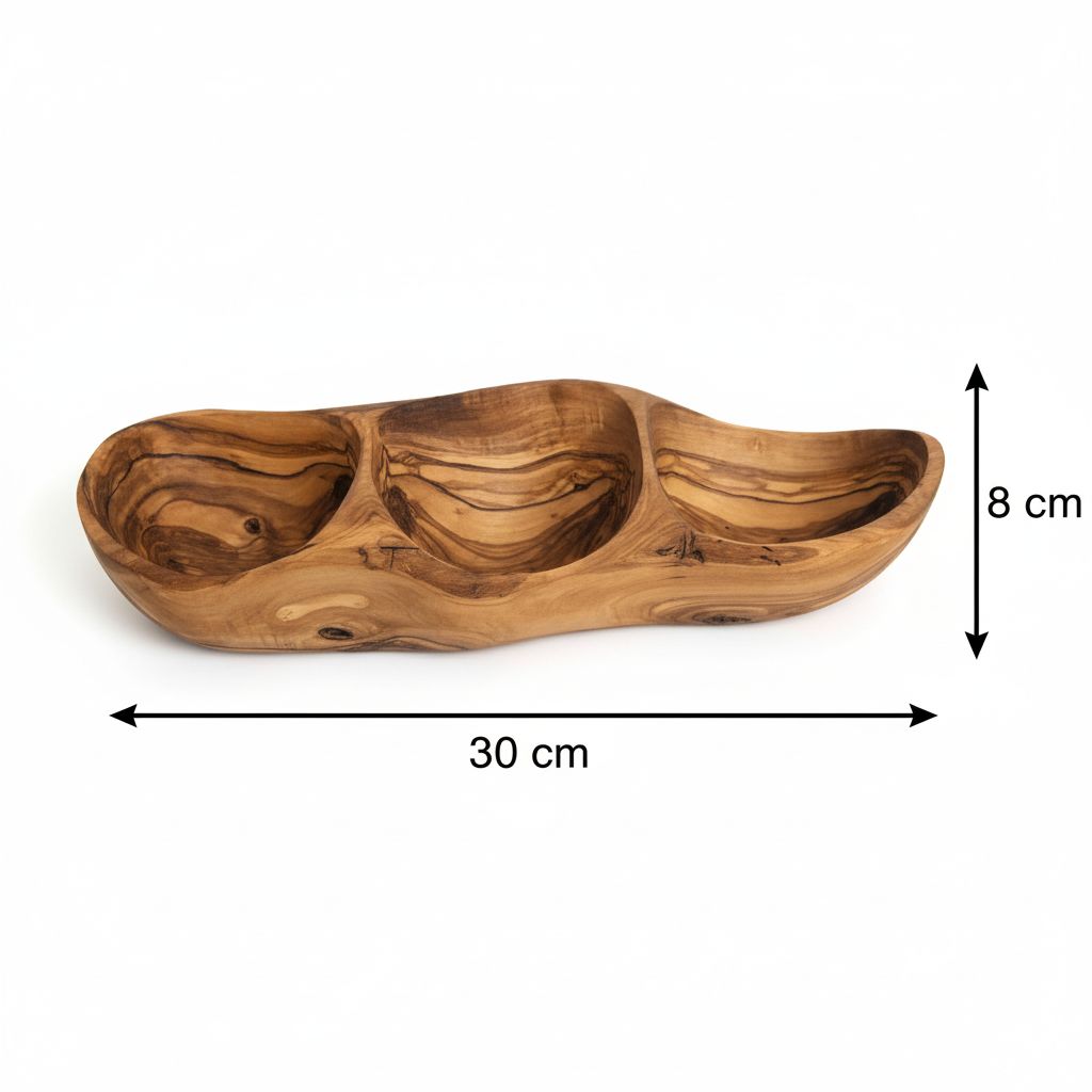 Ravier en bois trois compartiments en olivier design unique