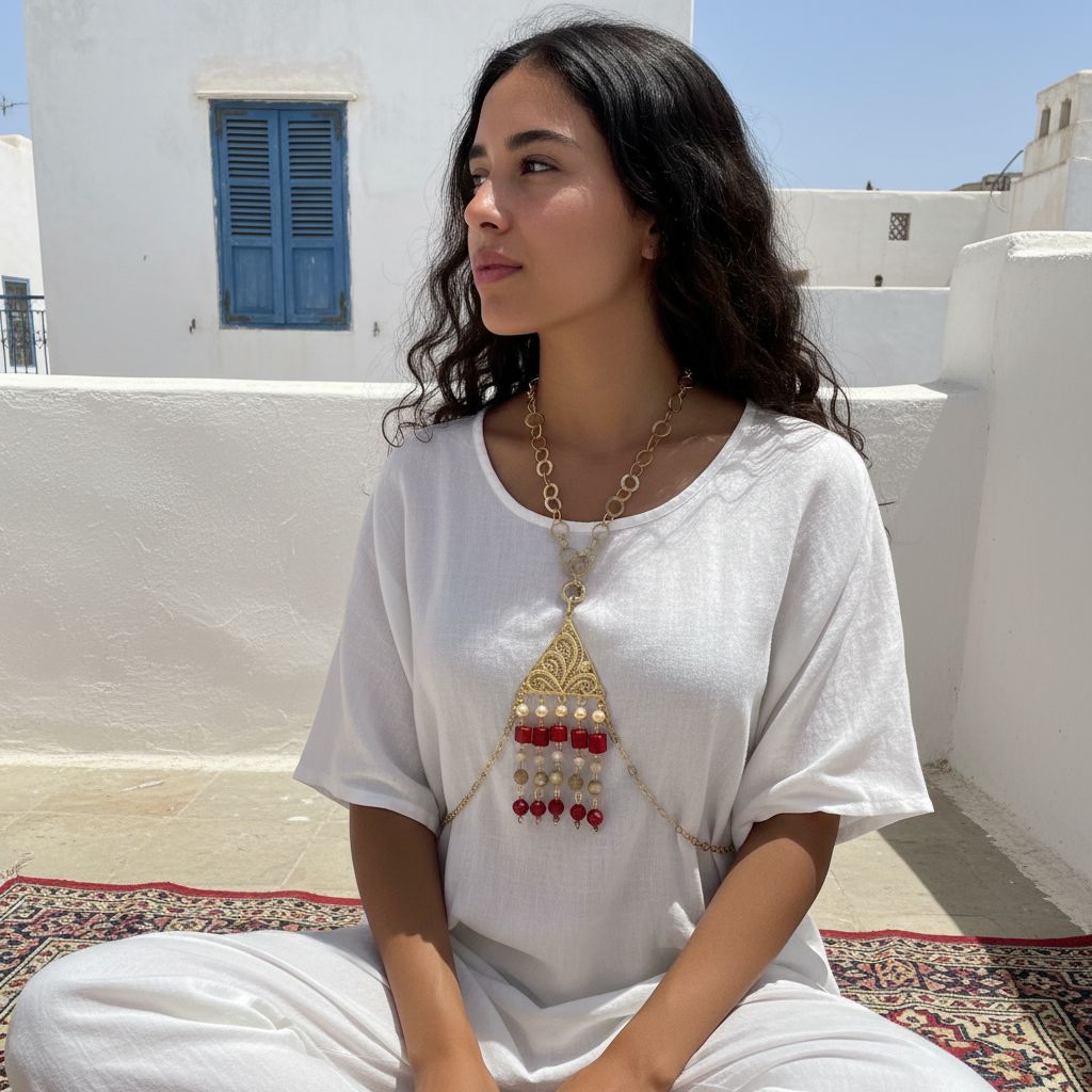 Collier en cuivre chic avec corail oeil de faucon et cristal