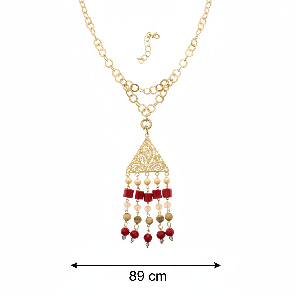 Collier en cuivre chic avec corail oeil de faucon et cristal