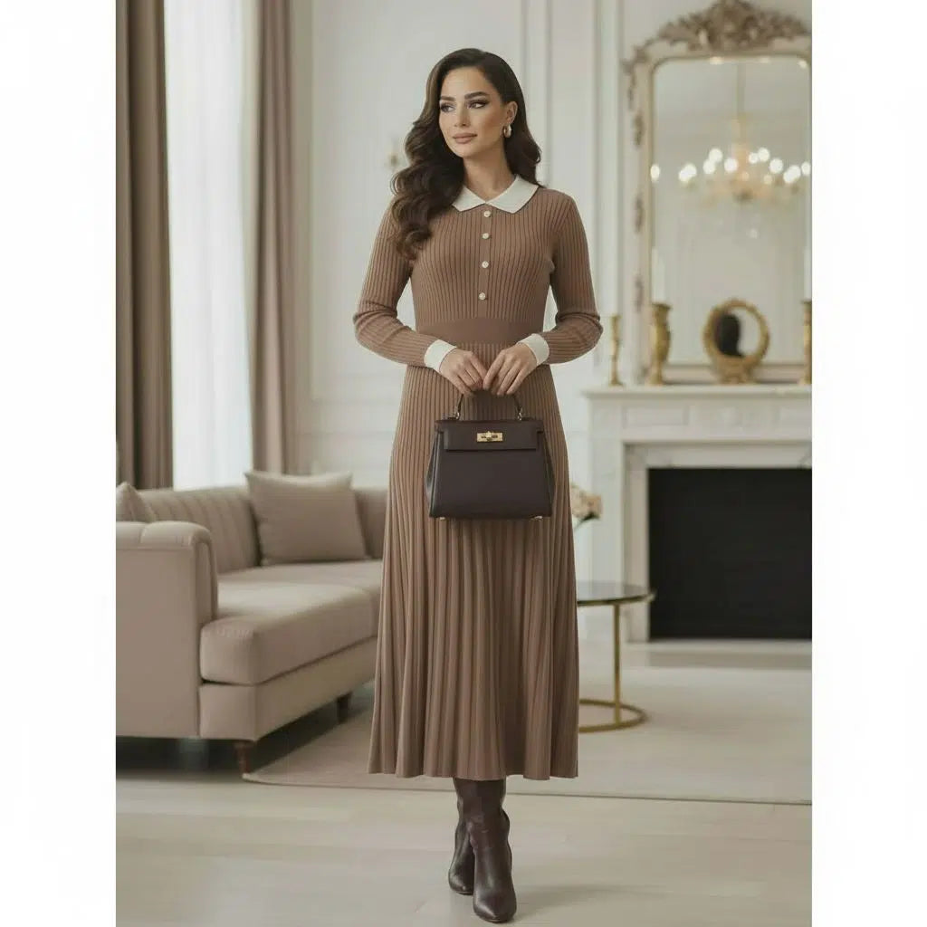 Robe marron en laine élégante pour un style intemporel