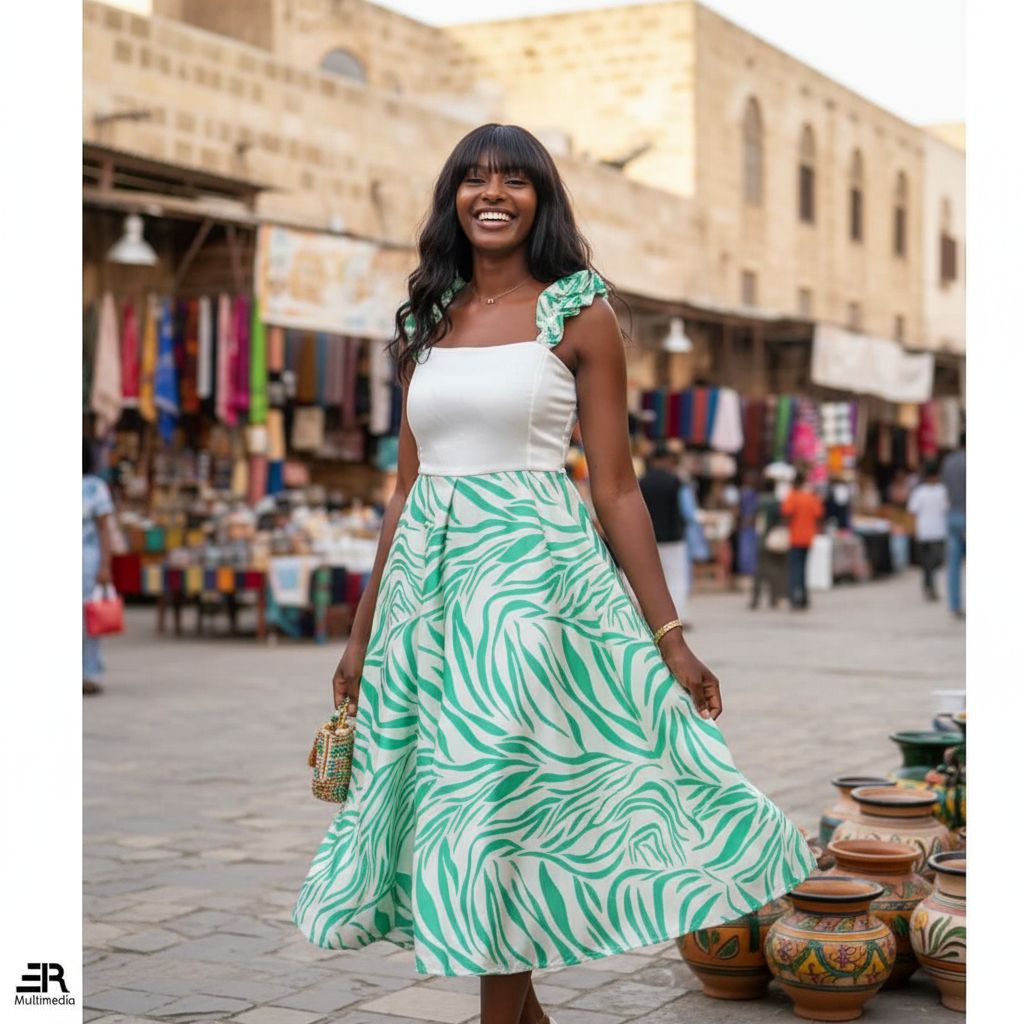 Robe évasée verte et blanche taille 40 pour un style irrésistible