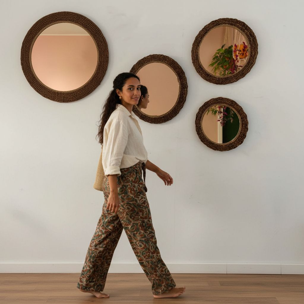 miroir rond élégant en marron pour un style raffiné