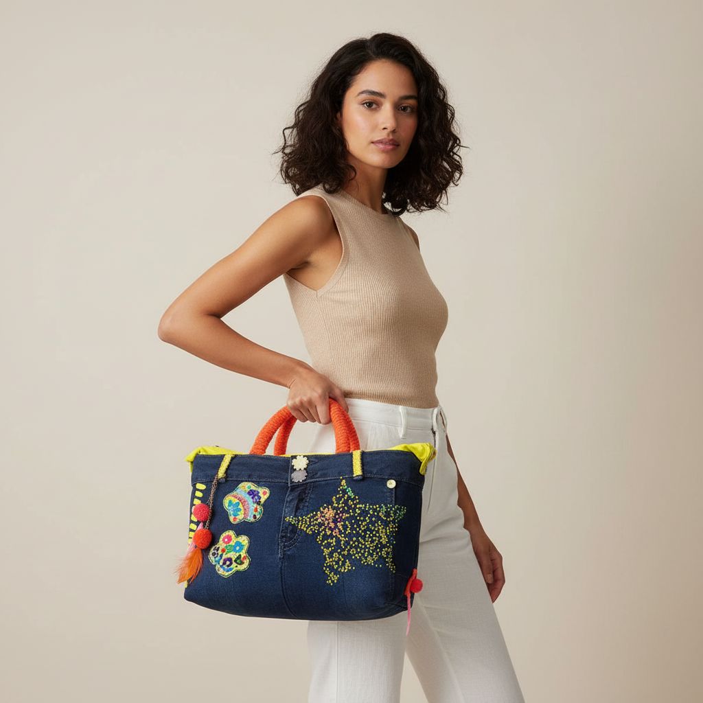 Sac fluo unique en jean recyclé pour un style éclatant