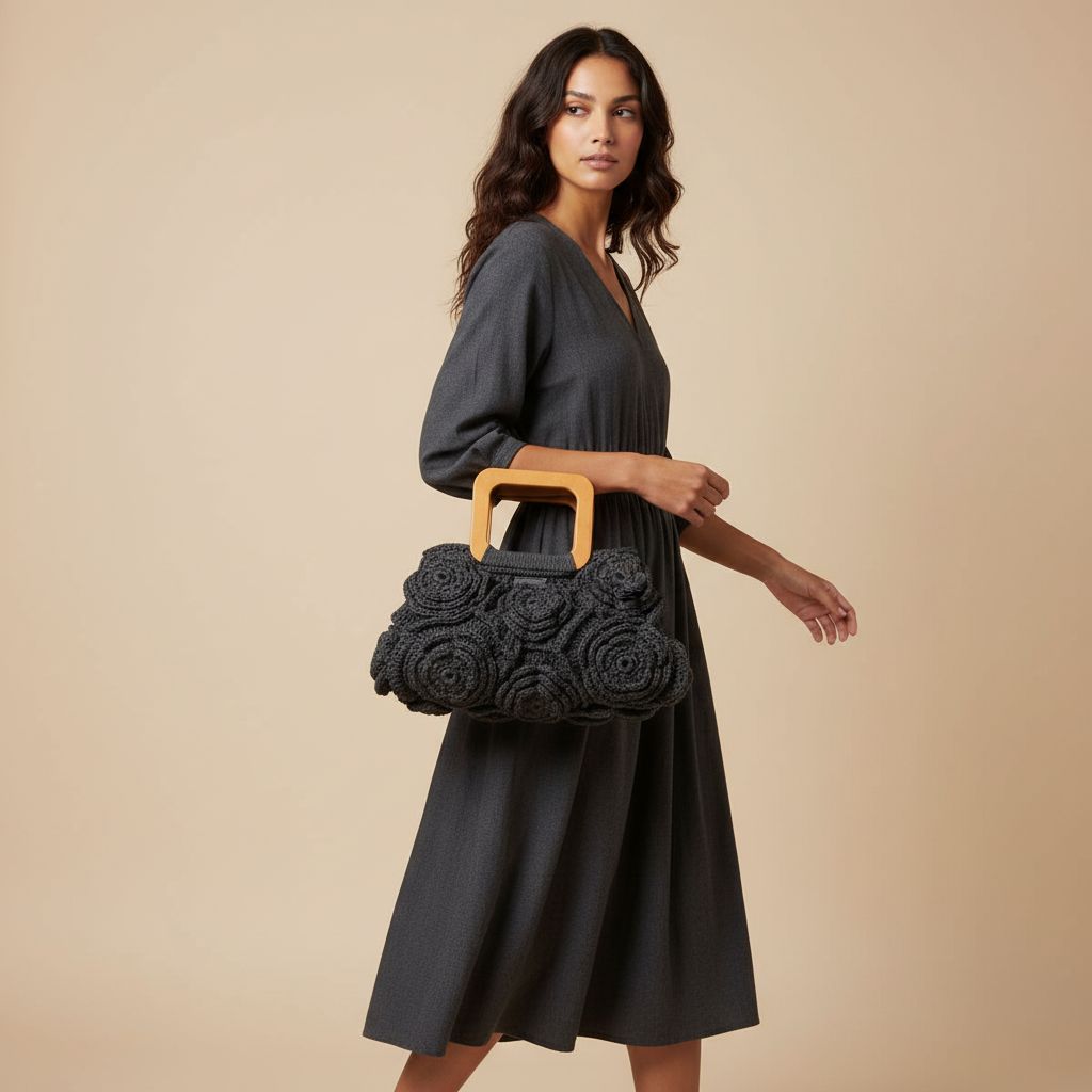 Sac crochet gris foncé fleurs élégantes pour un style unique