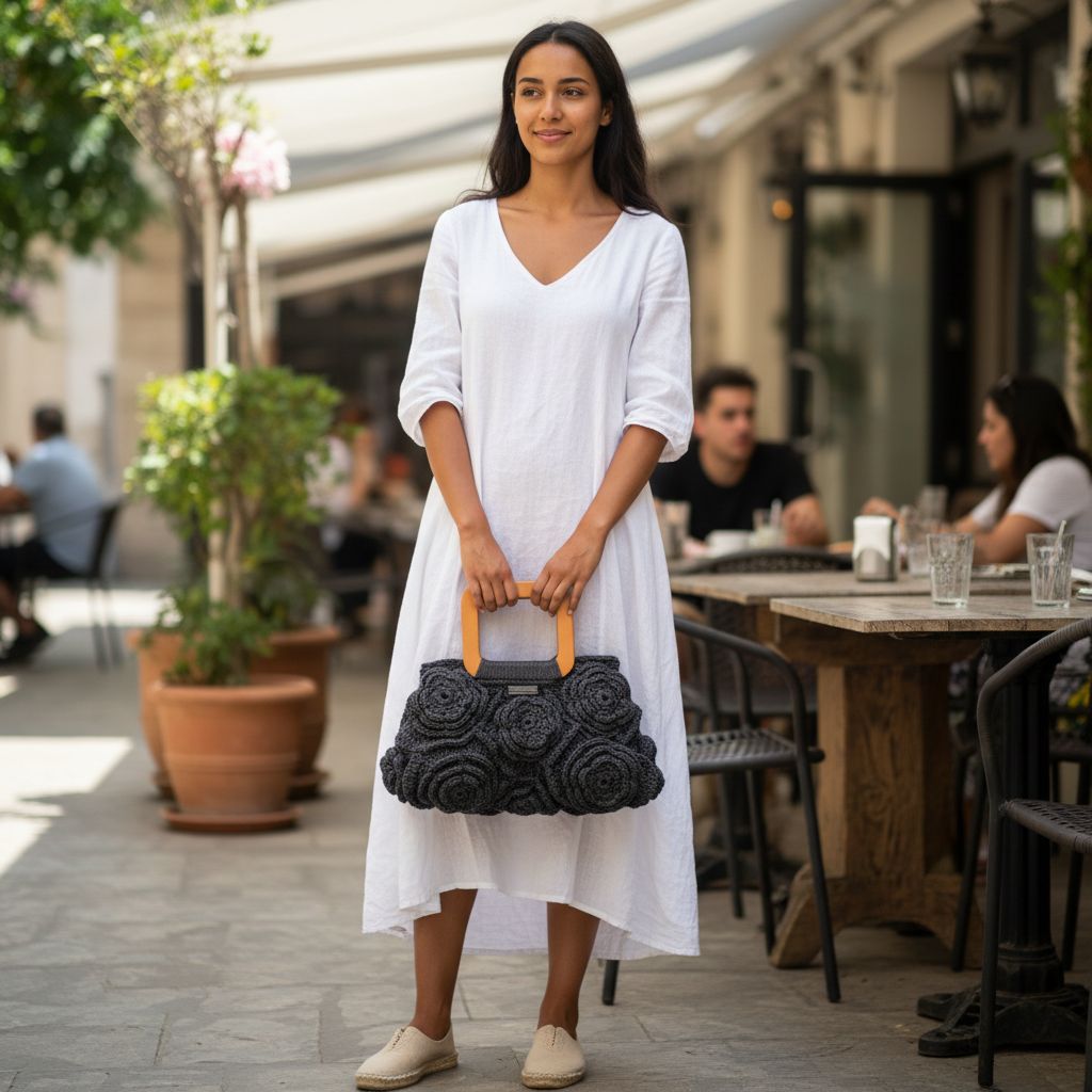 Sac crochet gris foncé fleurs élégantes pour un style unique