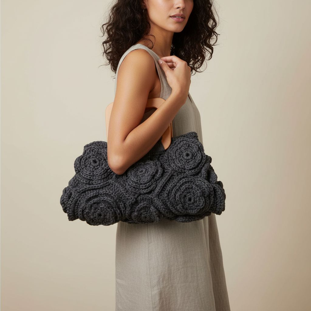 Sac crochet multi fleurs gris foncé l'élégance au quotidien