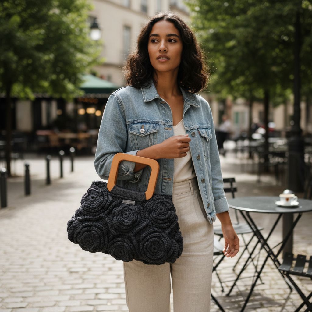 Sac crochet multi fleurs gris foncé l'élégance au quotidien