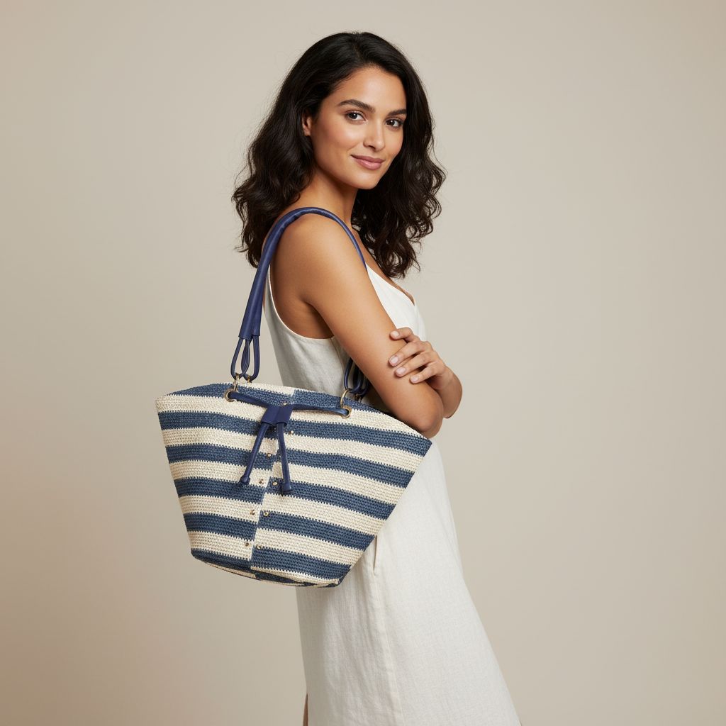 sac à main chic rayé bleu profond pour un style élégant