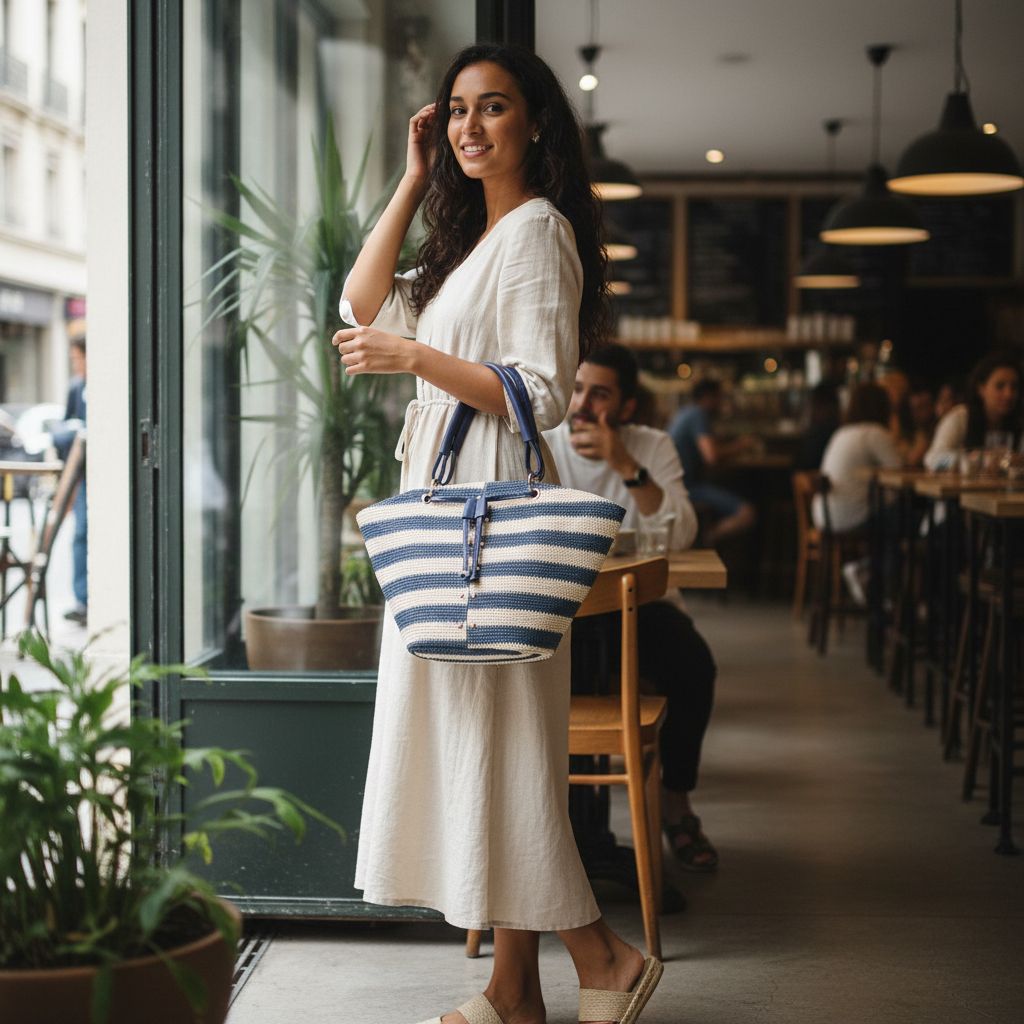 sac à main chic rayé bleu profond pour un style élégant