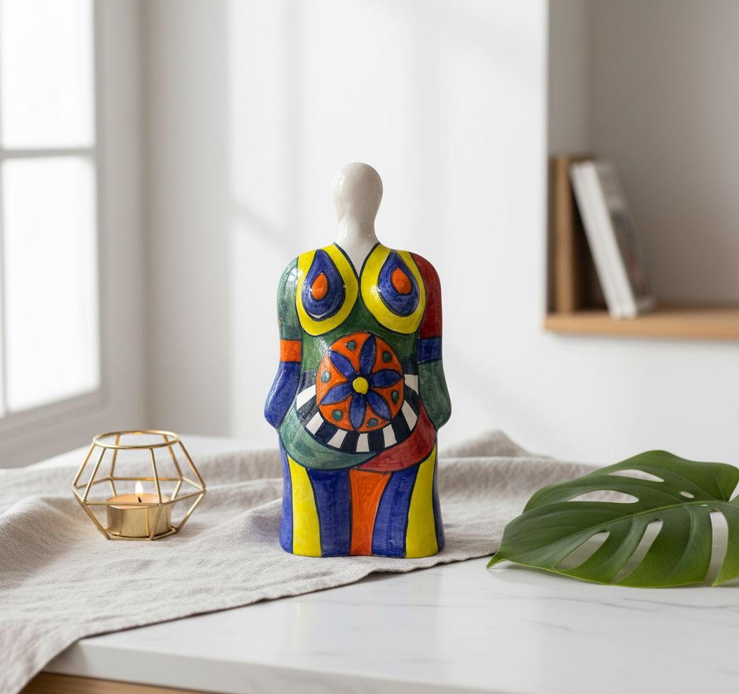 Sculpture féminine artistique - Pièce unique en céramique émaillée H 30 cm