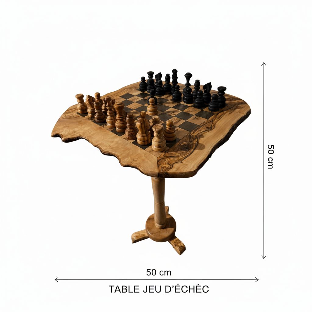 table échiquier en bois d'olives design exclusif 50x50 cm