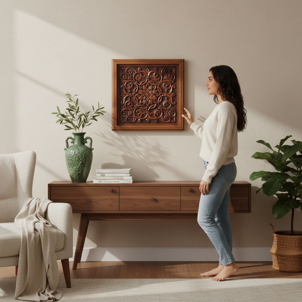 tableau en bois sculpté à la main 60 x 60 cm exclusif