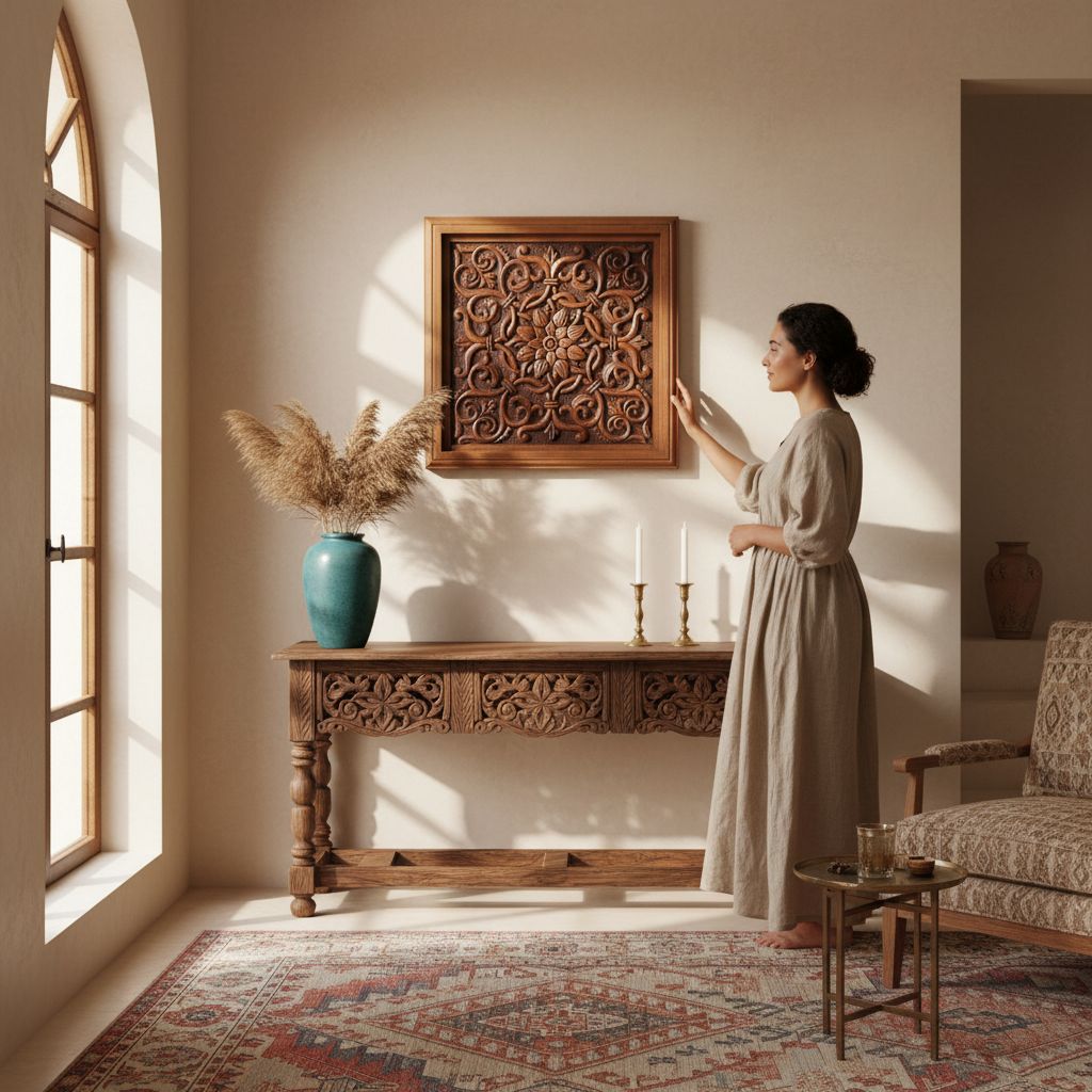 tableau en bois sculpté à la main 60 x 60 cm exclusif