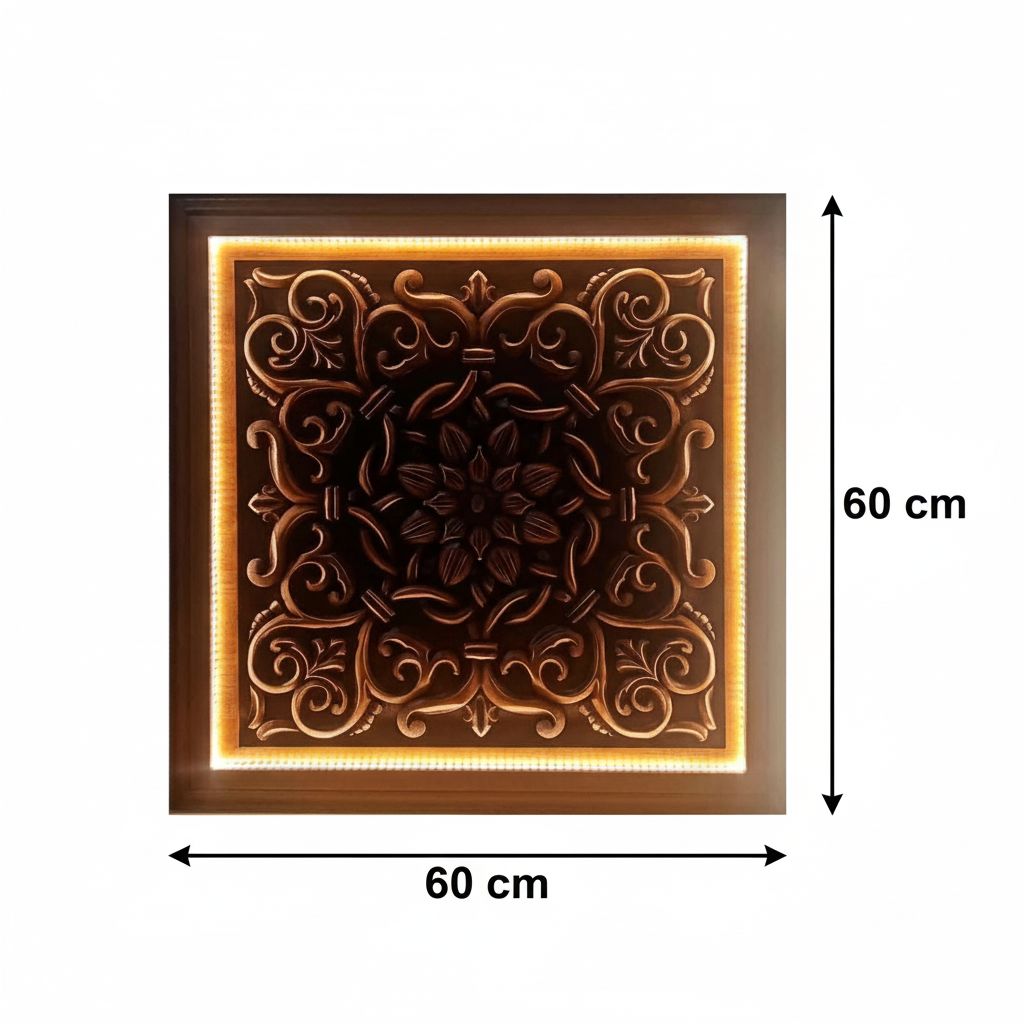 tableau en bois sculpté à la main avec éclairage élégant