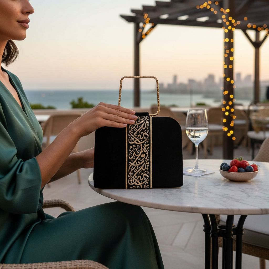 sac velours noir calligraphié pour une élégance unique