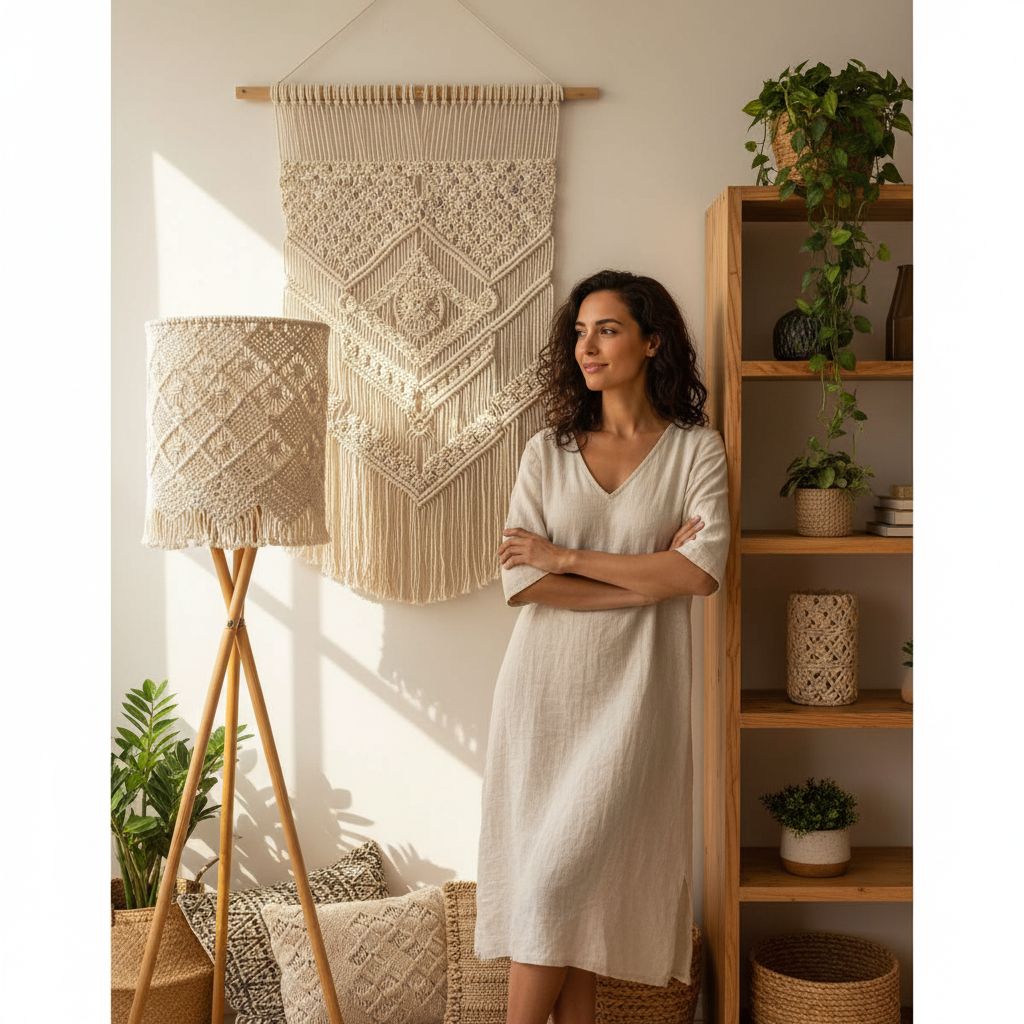 Lampadaire macramé beige naturel pour une ambiance chaleureuse