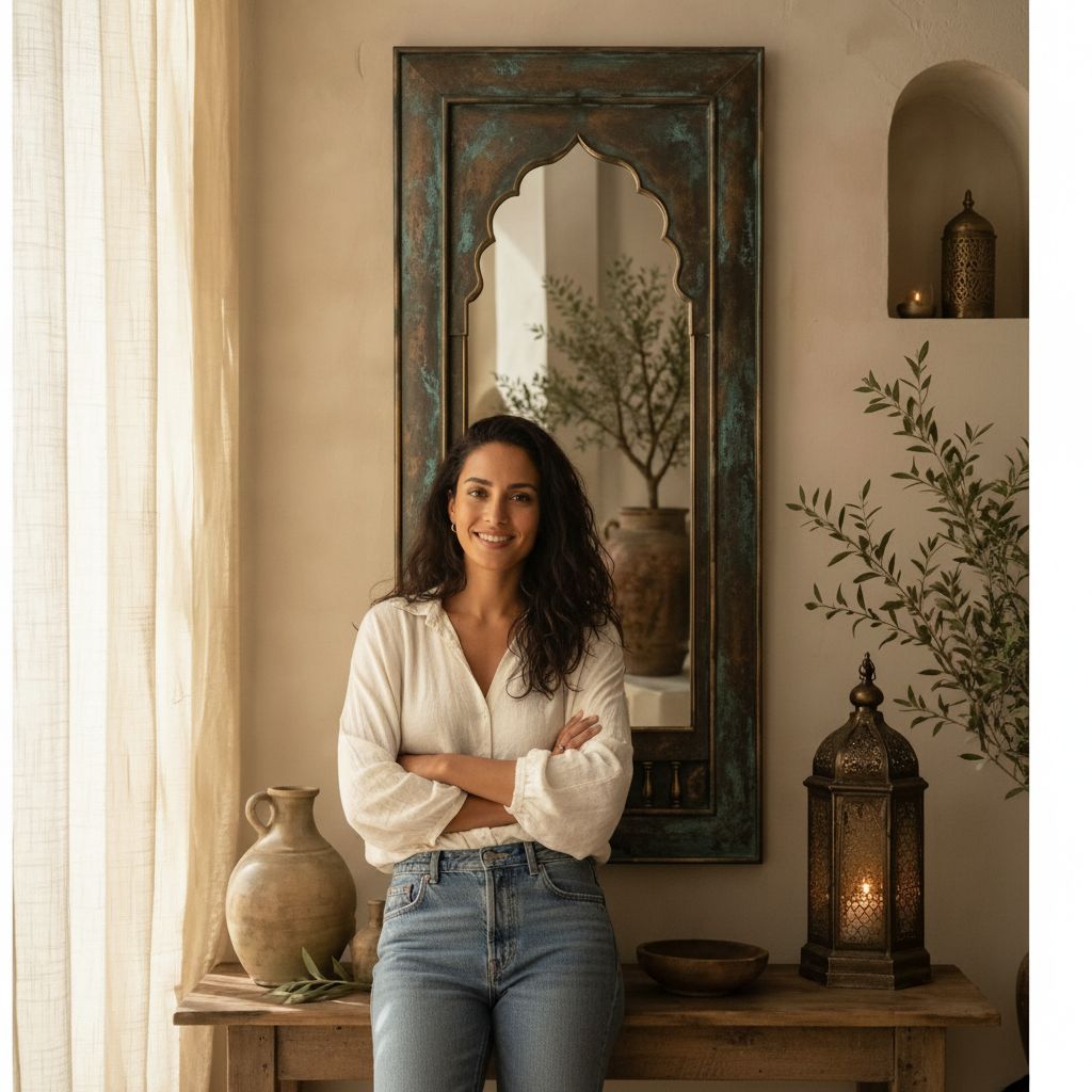 Miroir arabesque en bois patiné pour une déco élégante et unique