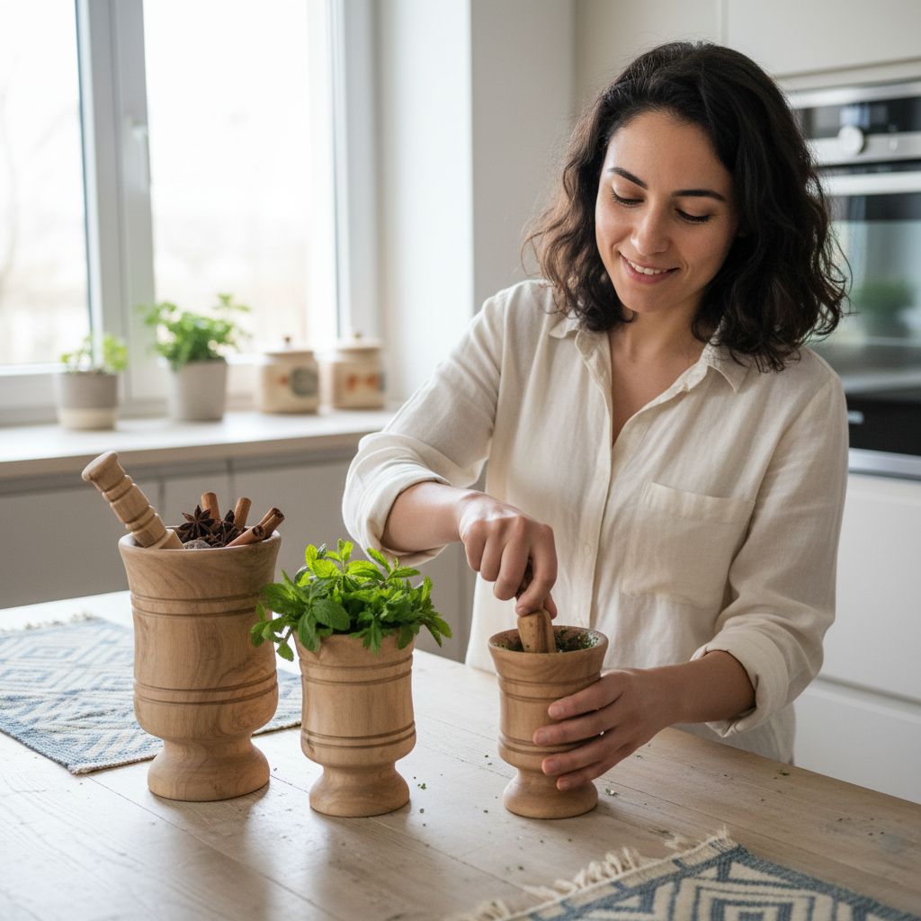 Mortier en bois artisanal pour des préparations savoureuses