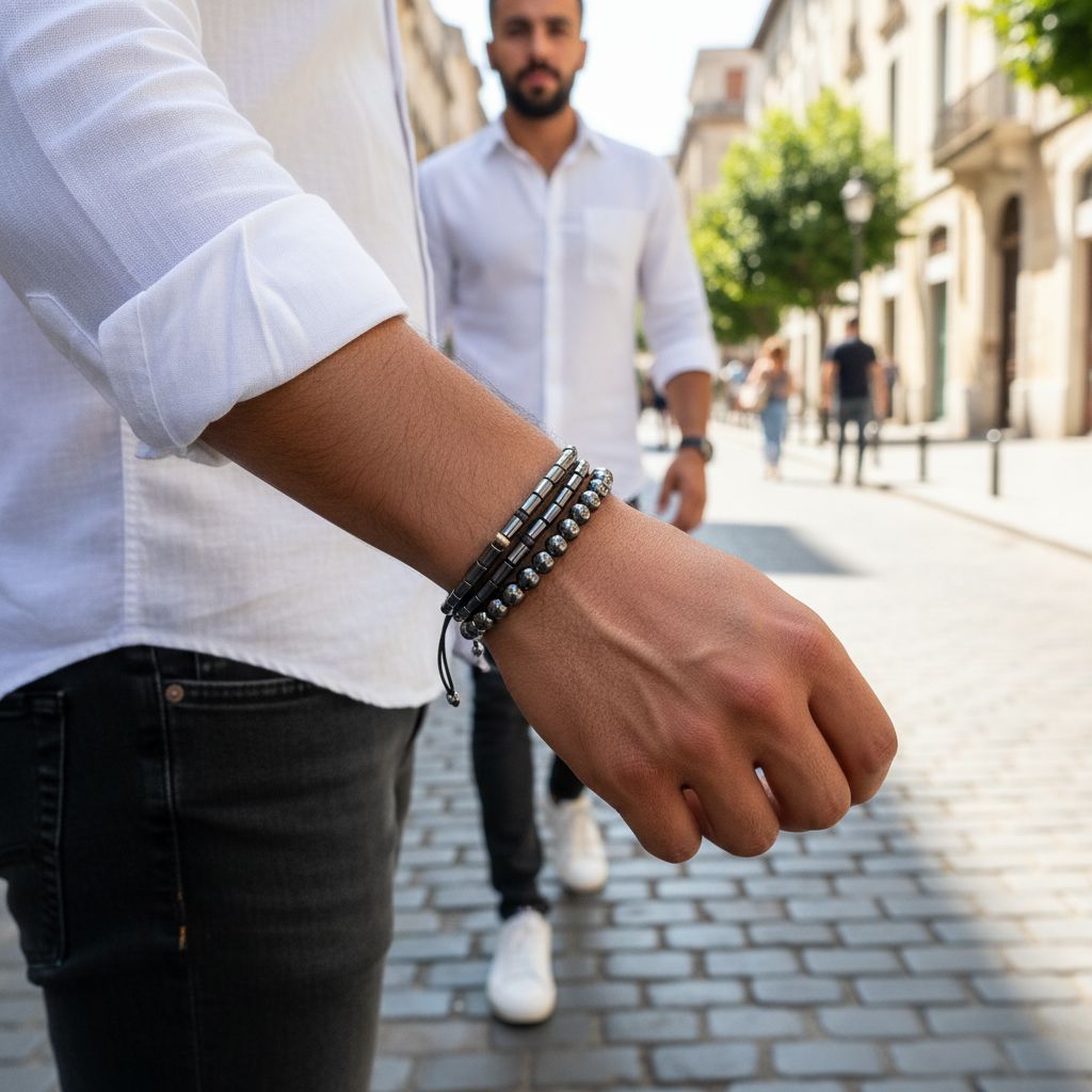 Bracelet hématite homme élégance et bien-être au quotidien