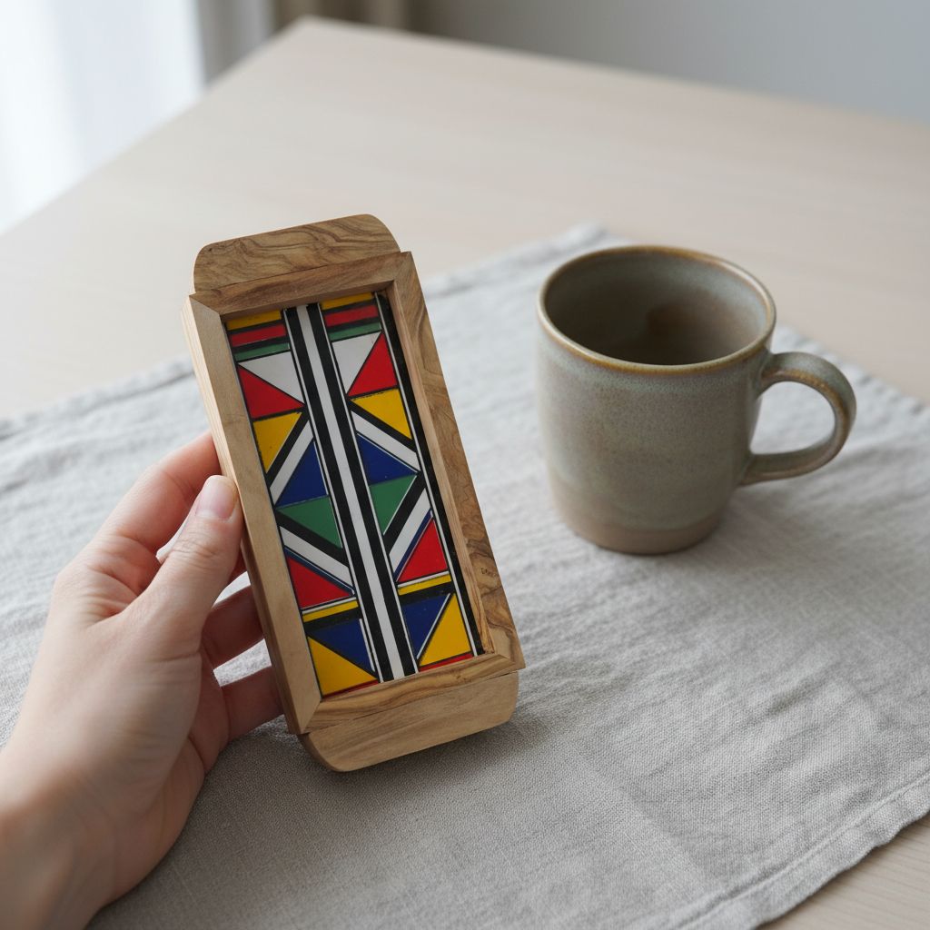 Plateau bois d'olivier et céramique couleurs vibrantes 23x11 cm