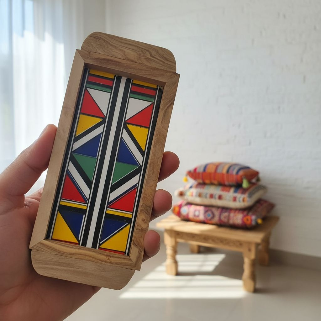 Plateau bois d'olivier et céramique couleurs vibrantes 23x11 cm