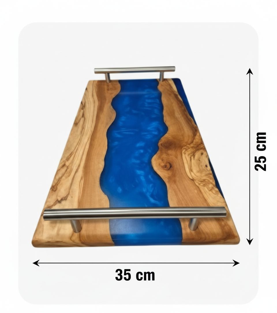 plateau bois d'olivier bleu design exclusif 25x35cm