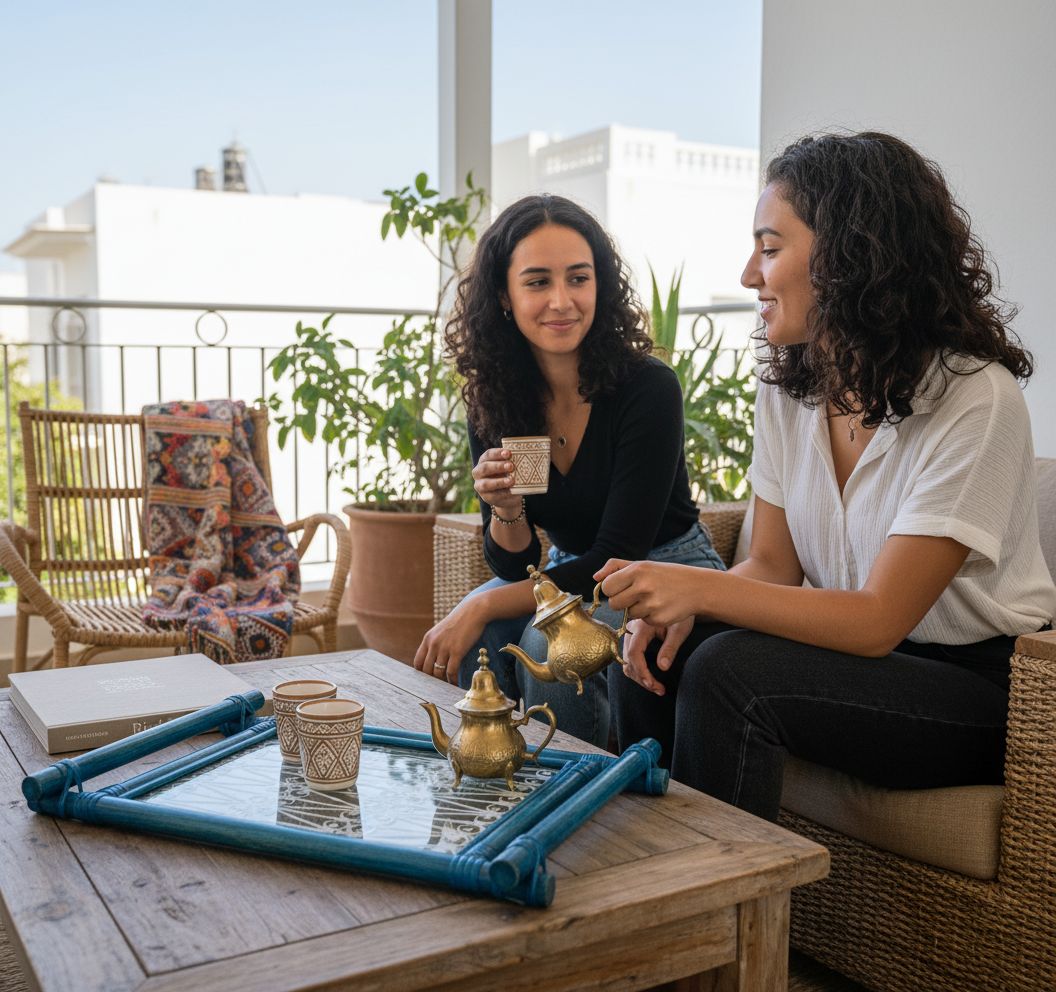 plateau rotin élégant en fer forgé avec verre chic