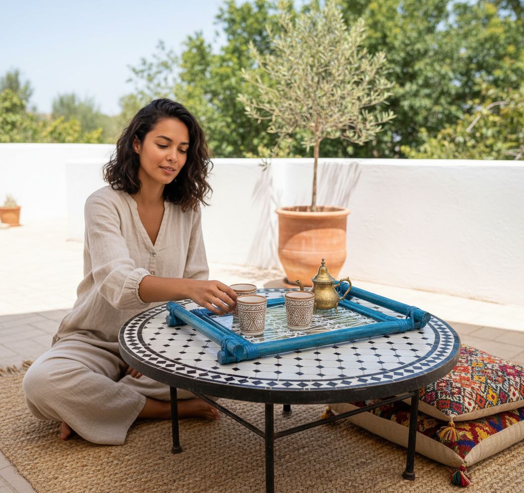 plateau rotin chic en fer forgé et verre pour un style unique