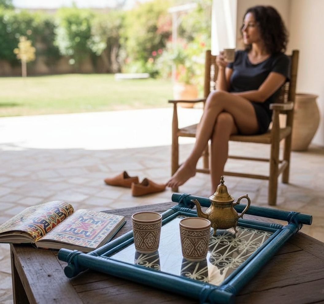 plateau rotin chic en fer forgé et verre pour un style unique