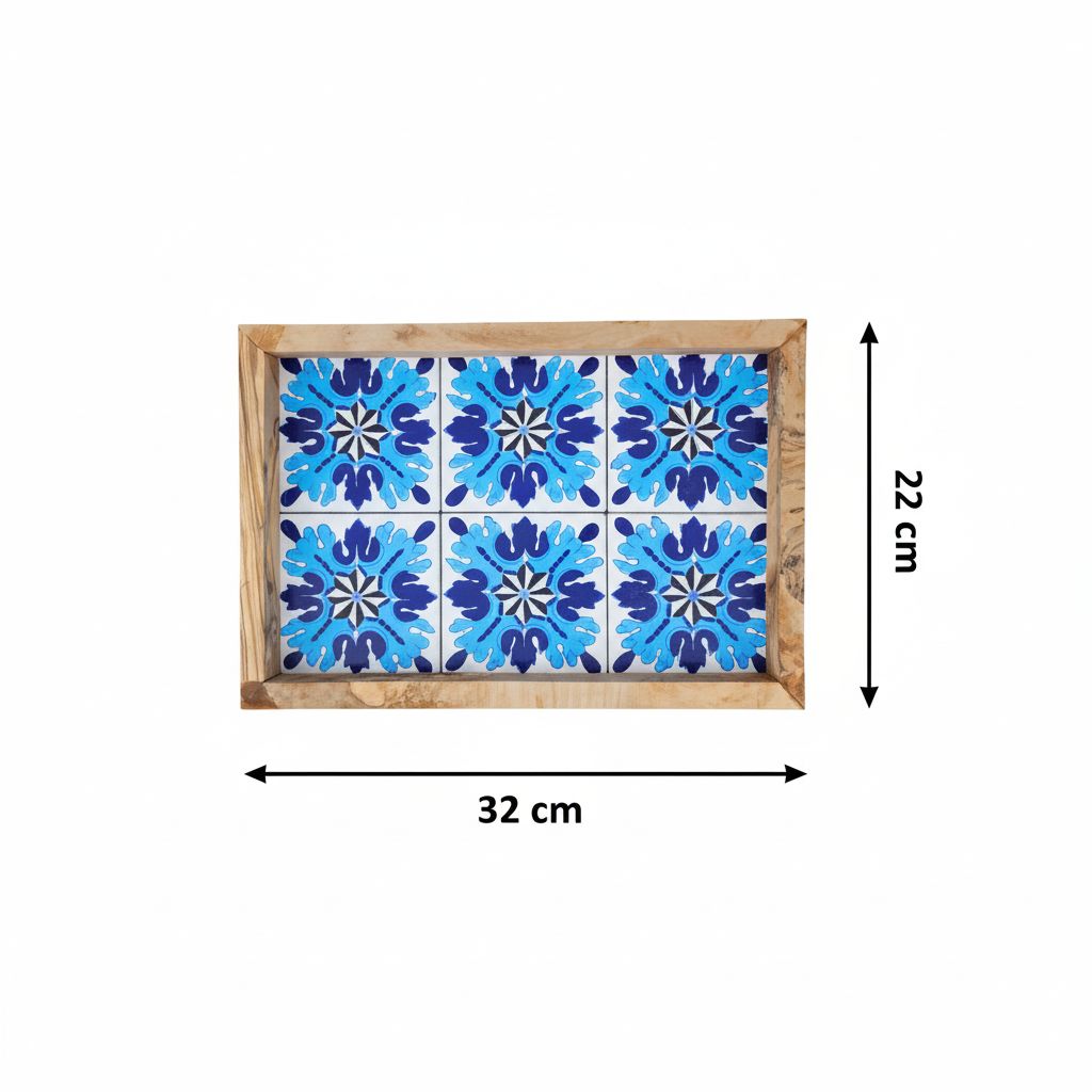 Plateau en bois design en céramique bleu ciel pour votre table
