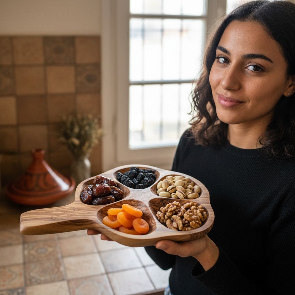 présentoir fruits secs en bois naturel design fleur exclusif