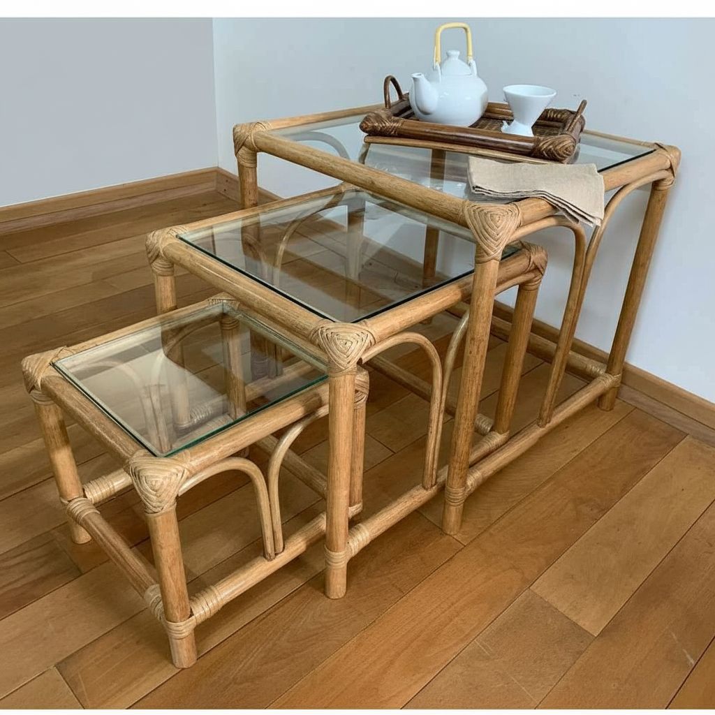 Table gigogne motif exclusif en bois marron tendance 50x50 cm