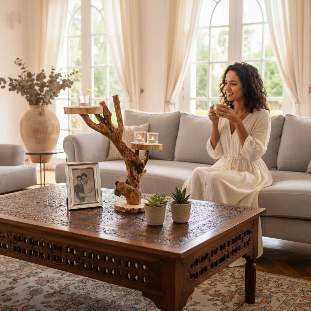 étagère en bois élégante en forme de branche arbre pour un intérieur unique