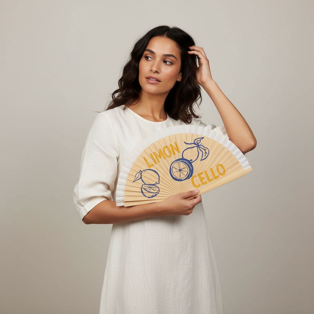 éventail bois personnalisé limoncello bleu et jaune exclusif