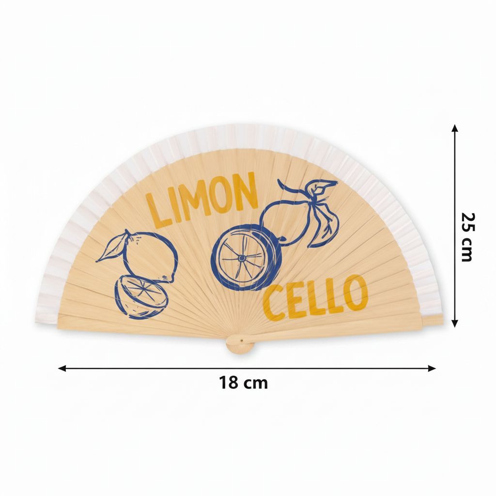 éventail bois personnalisé limoncello bleu et jaune exclusif