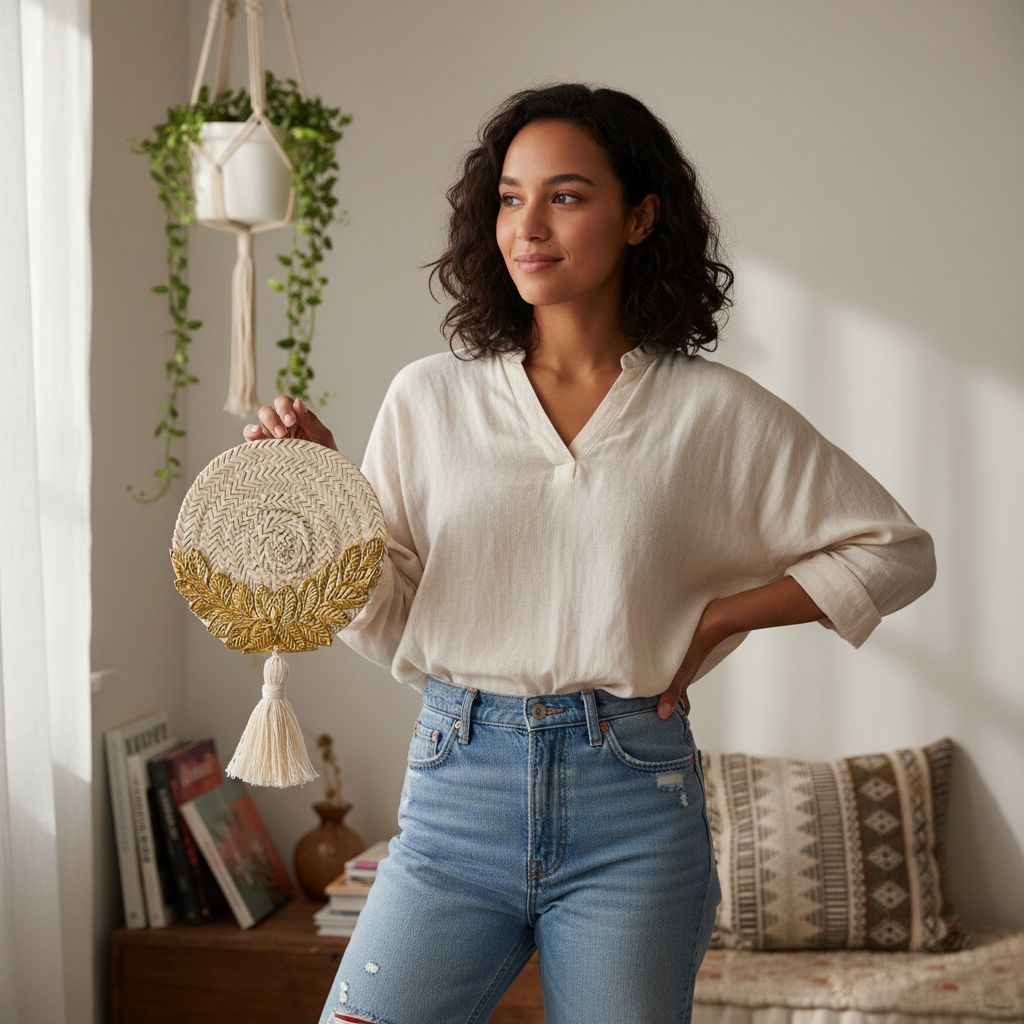 Éventail en fibre végétale et cuivre pour un style unique