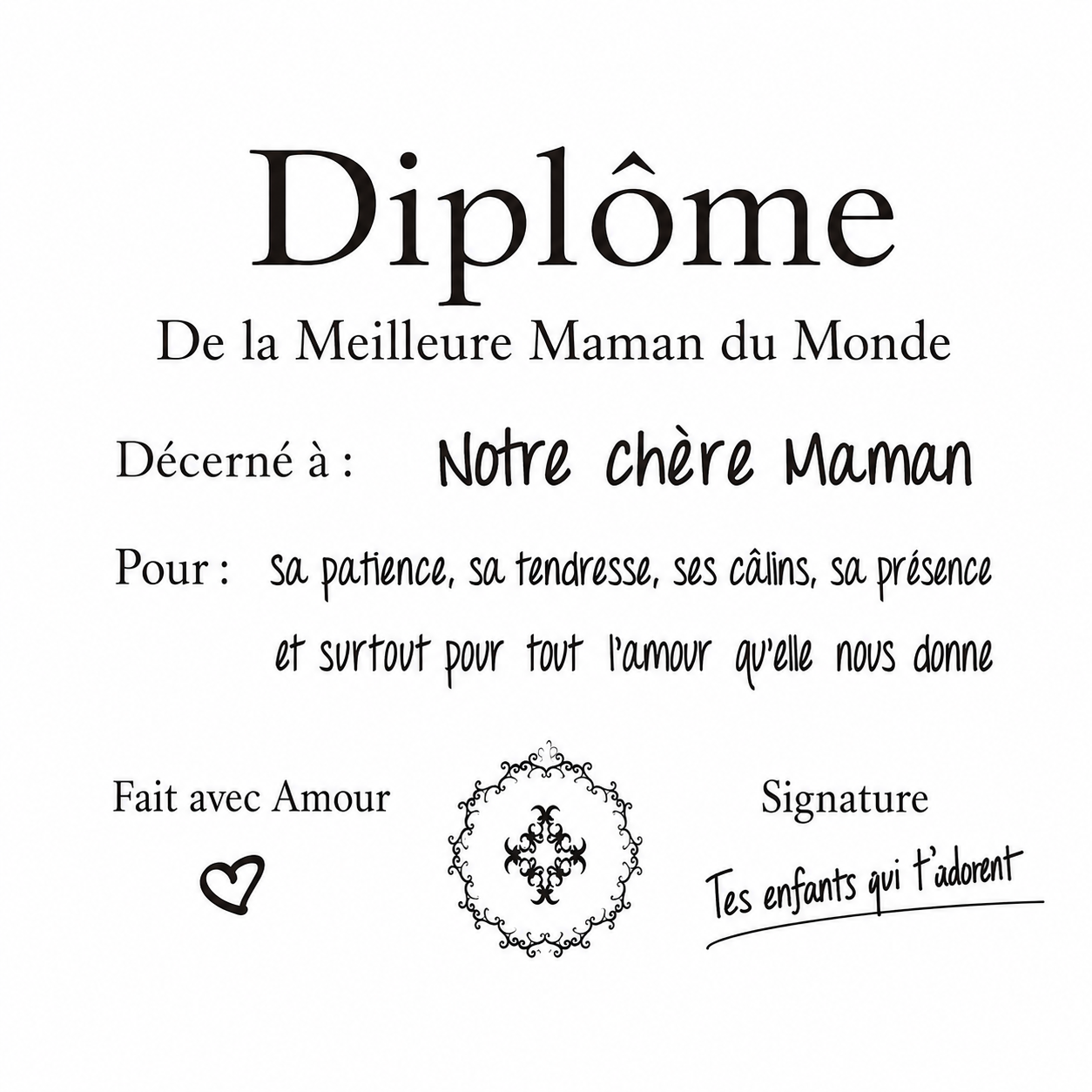 Diplôme Maman - cadre en bois à poser - 13 x 18 cm