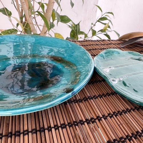 Assiette plate en céramique bleu - artisanat Tunisien fait main | ILEYCOM