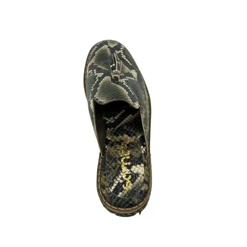 Babouche ” Python ” unisexe gris foncé en cuir , balgha upcyclé