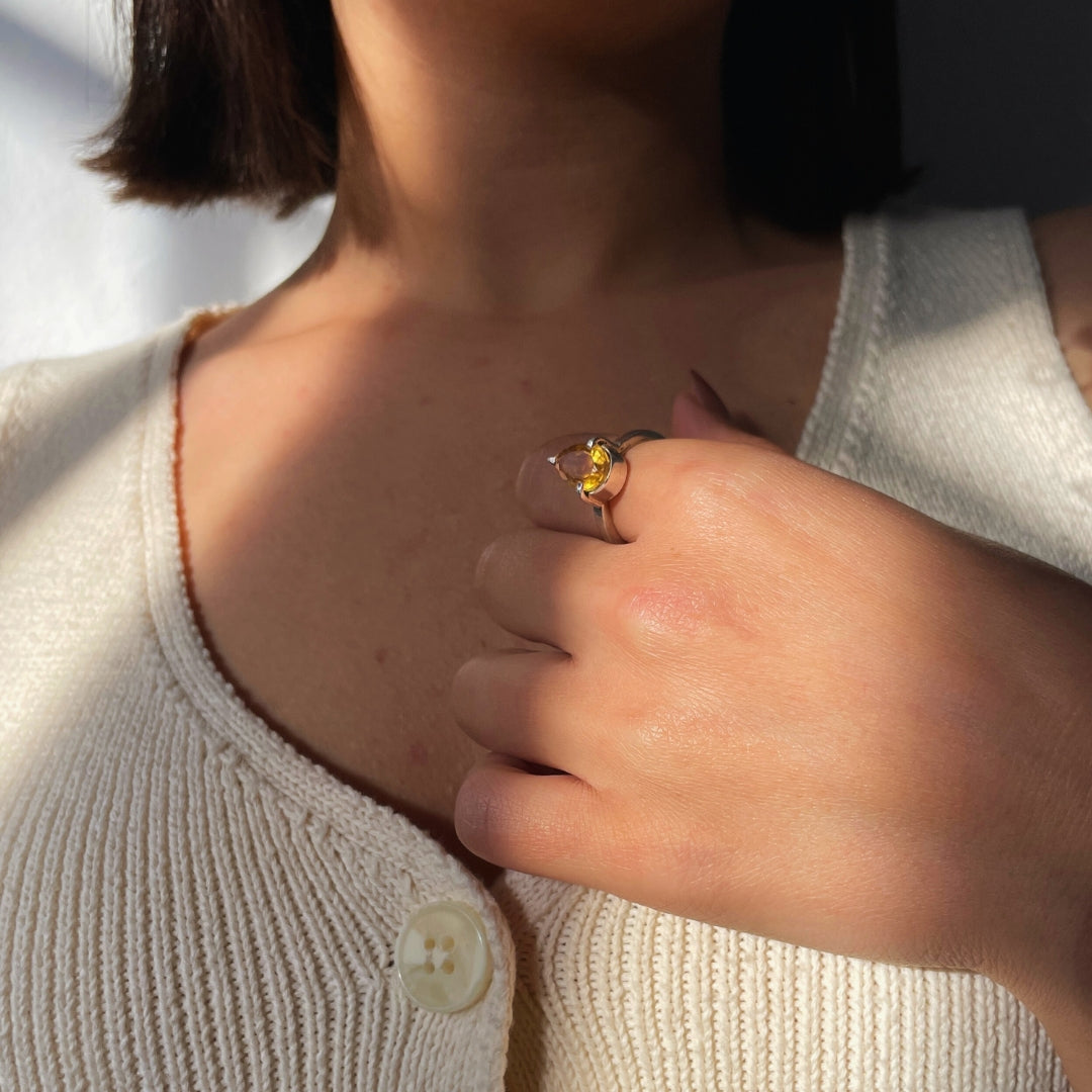 Bague ajustable en citrine naturelle 3,4 carats en argent 940 - artisanat Tunisien fait main | ILEYCOM