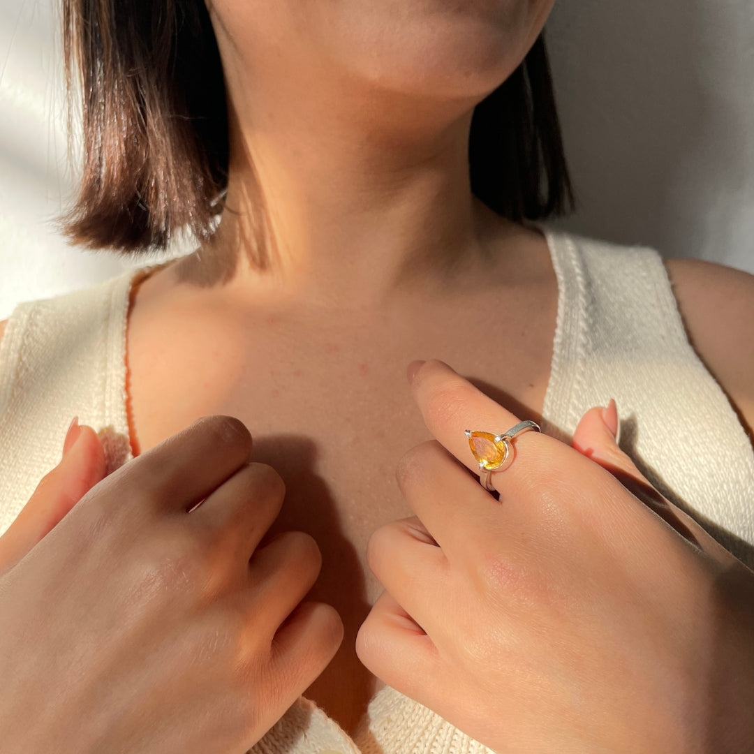 Bague ajustable en citrine naturelle 3,4 carats en argent 940 - artisanat Tunisien fait main | ILEYCOM