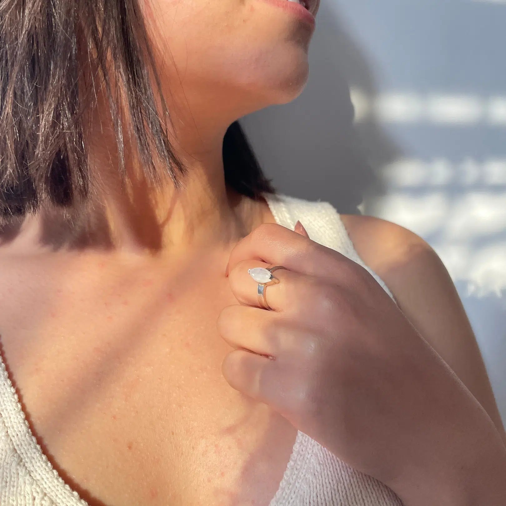 Bague argent ajustable en pierre de lune 4,6 carats