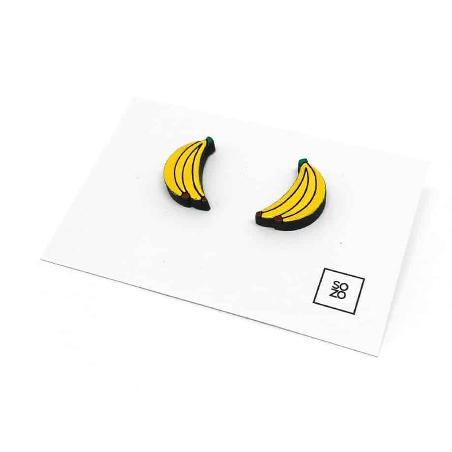 Boucles d'oreilles Clous Banane – Bois Massif & Peinture Acrylique