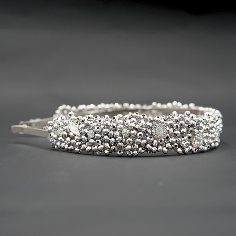 Bandeau cheveux de mariage couleur gris avec des perles et Diamonds - artisanat Tunisien fait main | ILEYCOM