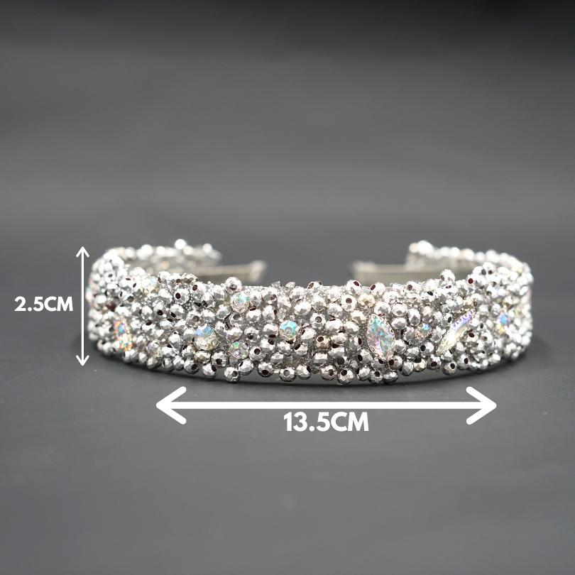 Bandeau cheveux de mariage couleur gris avec des perles et Diamonds - artisanat Tunisien fait main | ILEYCOM