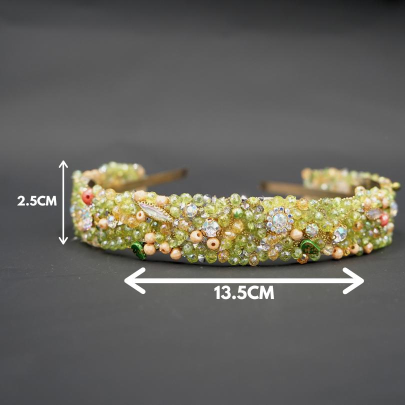 Bandeau cheveux de mariage couleur vert avec des perles et Diamonds - artisanat Tunisien fait main | ILEYCOM