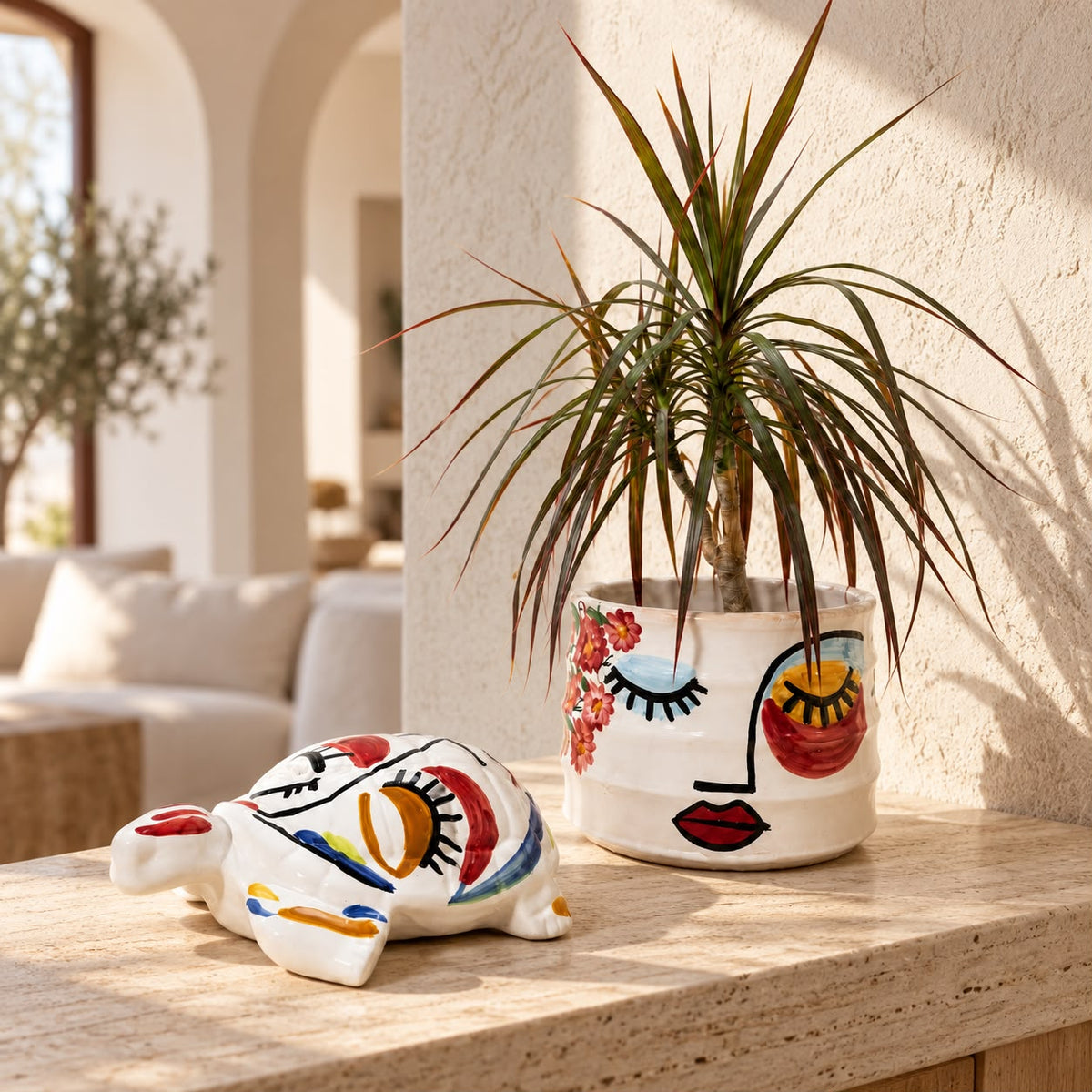Duo pot & tortue - Visage artistique