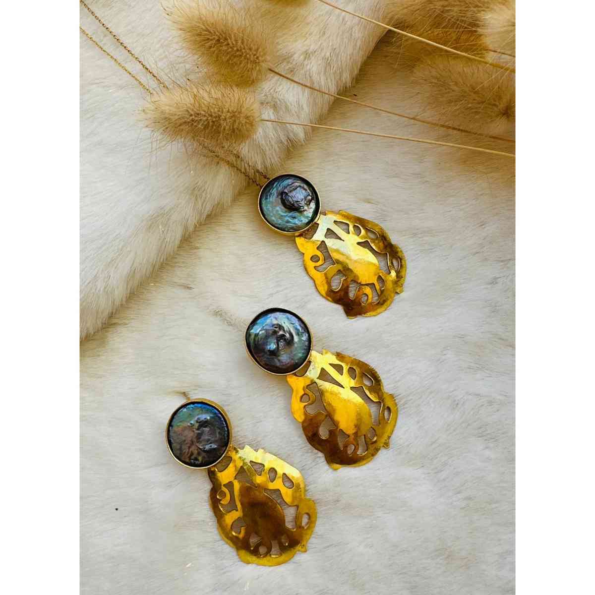 Bijoux en cuivre élégants Or 18K et perles de nacre bleues