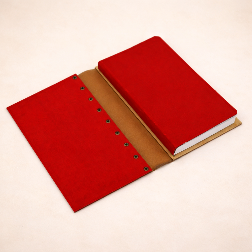 Bloc note en bois et cuir avec design mosquée rouge