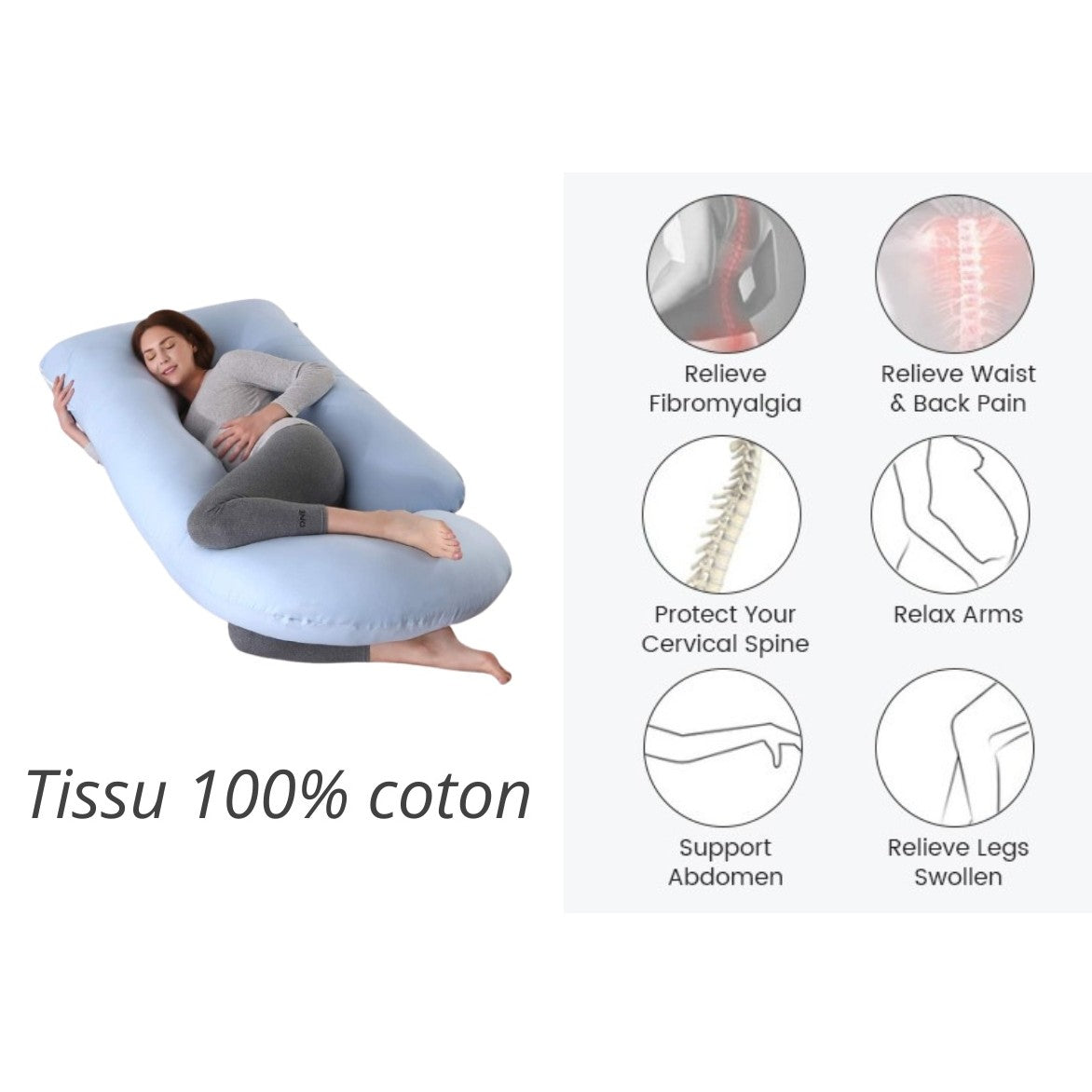 coussin grossesse géant bleu lavable pour un confort ultime